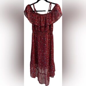 By & by Off the shoulder Red dress size small with floral print